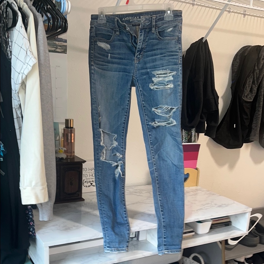 American Eagle Outfitters Blue Skinny Jeans Distressed